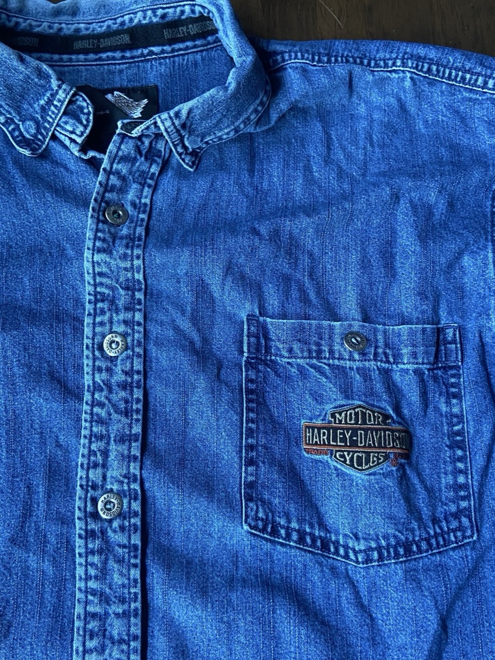 Harley-Davidson An American Legend Shirt Mens 2XL Blue Denim Button Up Pockets